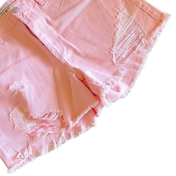 American Bazi Cutoff Pink Denim Jean Shorts High Waist Fringe Barbicore Size L… - Picture 6 of 9